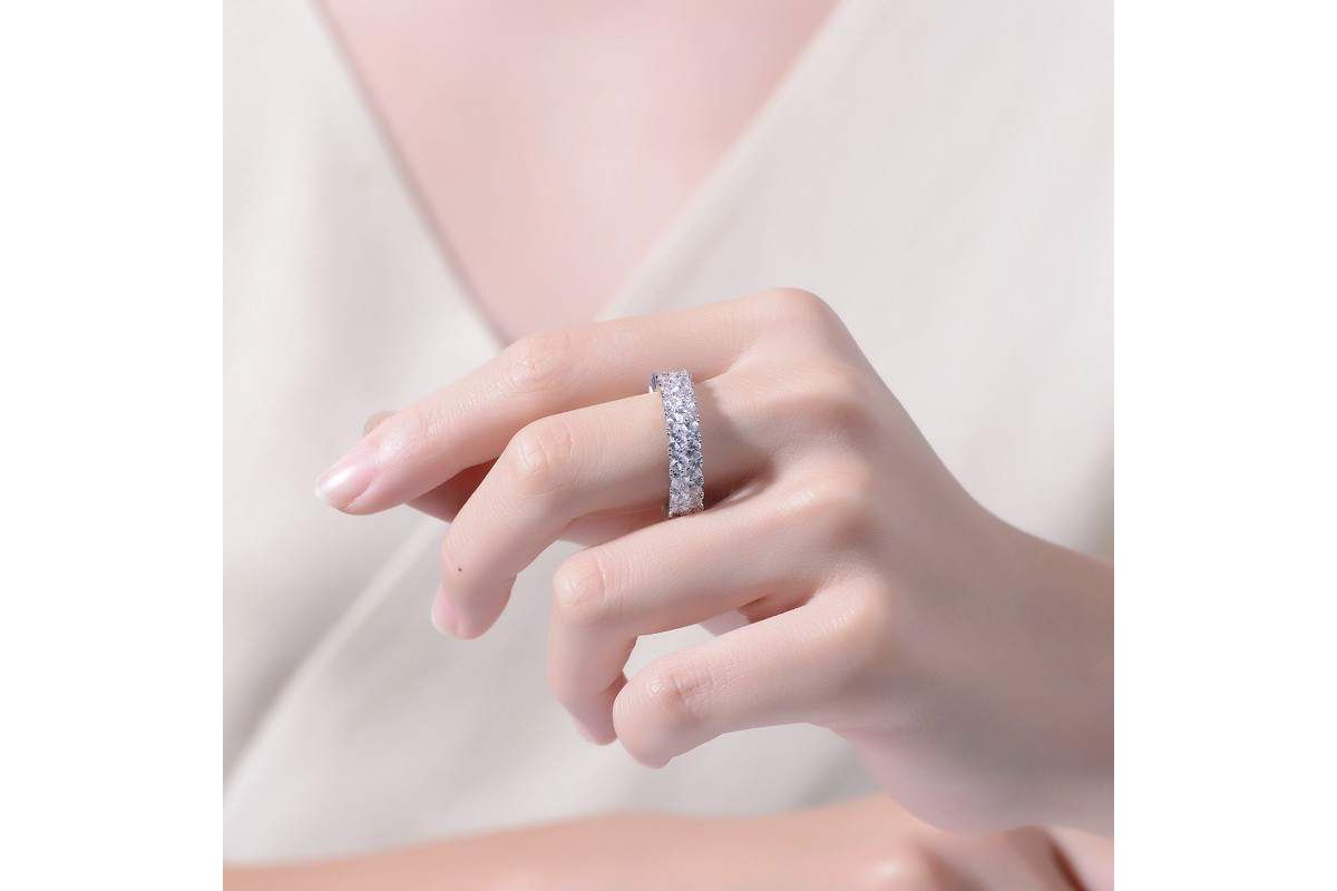 Lab Created White Gold Plated with Clear Cubic Zirconia Wedding Band Ring