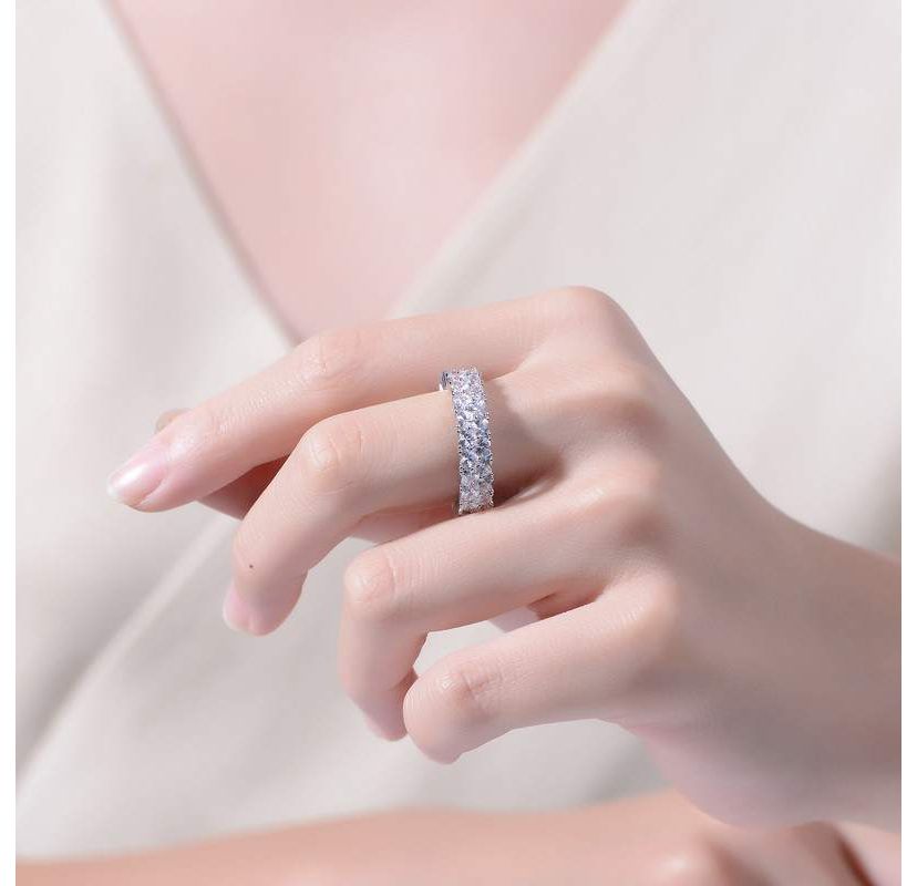 Lab Created White Gold Plated with Clear Cubic Zirconia Wedding Band Ring