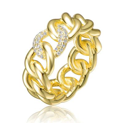 Rozzato Lab Created 14K Gold Plated with Clear Round Cubic Zirconia Linked Chain Band Ring