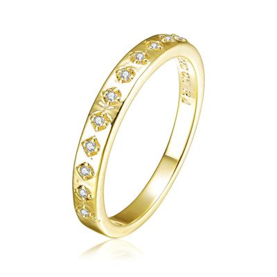 Rozzato Lab Created 14K Gold Plated with Clear Cubic Zirconia Band Ring