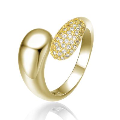 Rozzato Lab Created 14K Gold Plated with Clear Cubic Zirconia Bypass Ring, 6