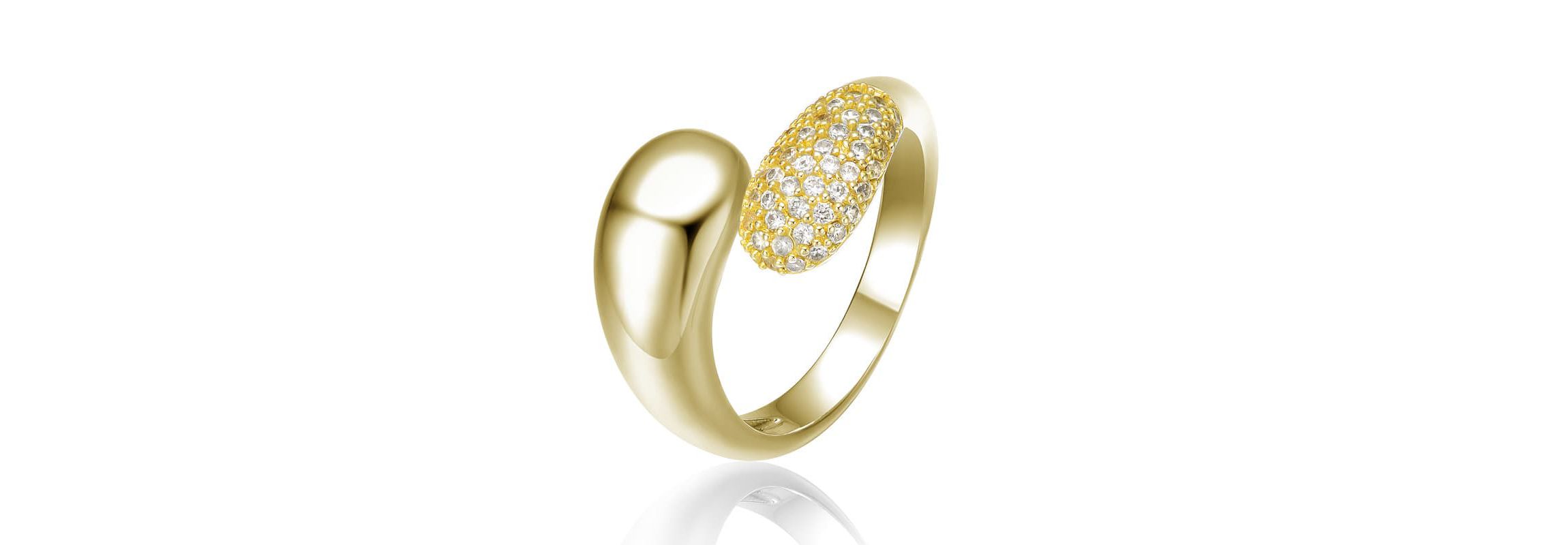 Lab Created 14K Gold Plated with Clear Cubic Zirconia Bypass Ring