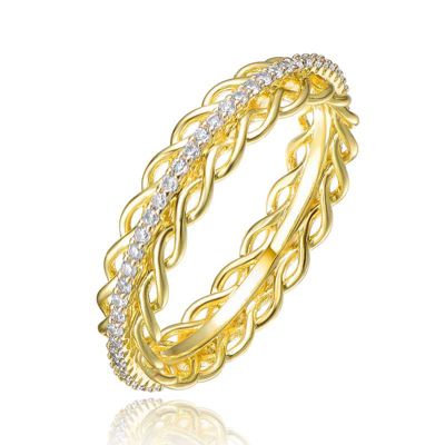 Rozzato Lab Created 14K Gold Plated with Clear Cubic Zirconia 2 Chain Band Ring