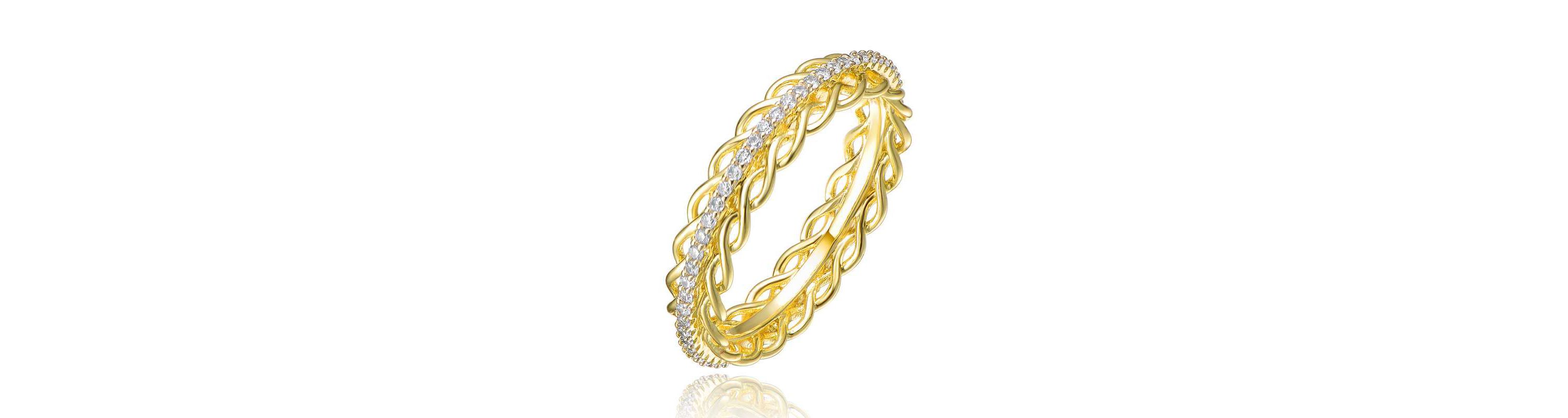 Lab Created 14K Gold Plated with Clear Cubic Zirconia 2 Chain Band Ring