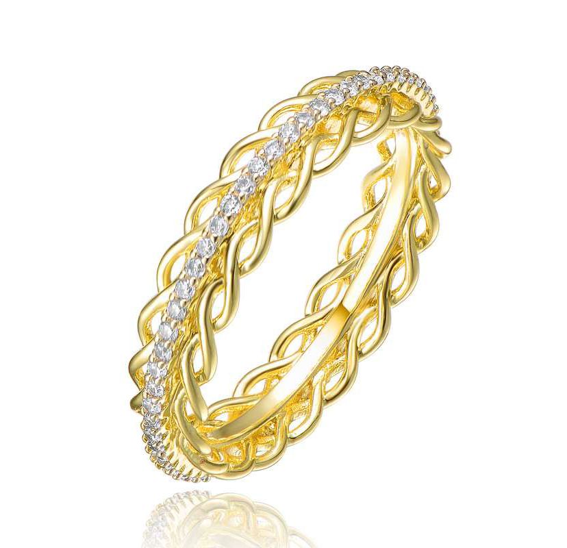 Lab Created 14K Gold Plated with Clear Cubic Zirconia 2 Chain Band Ring