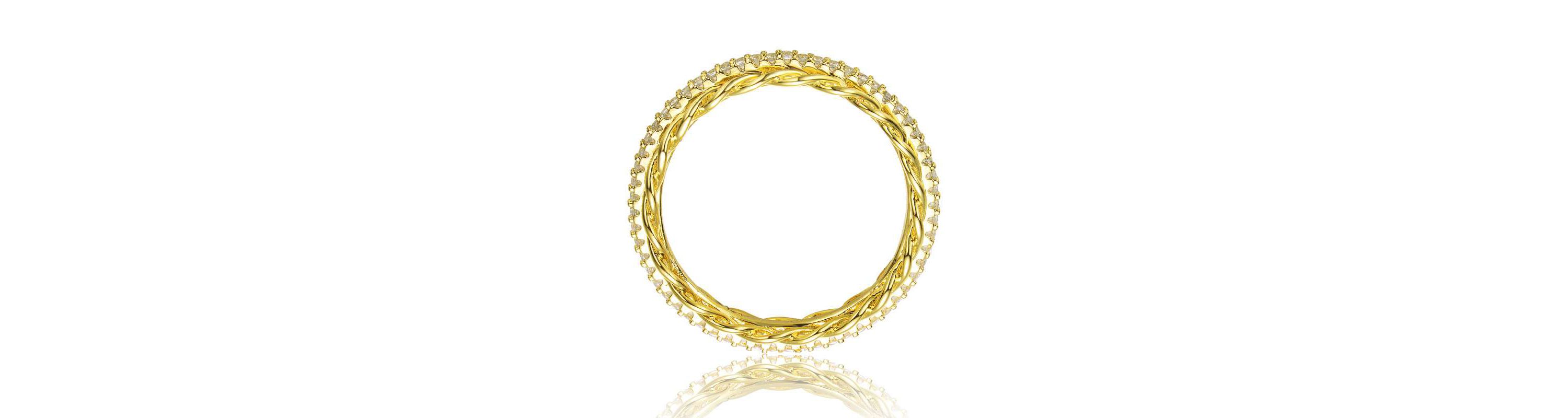 Lab Created 14K Gold Plated with Clear Cubic Zirconia 2 Chain Band Ring
