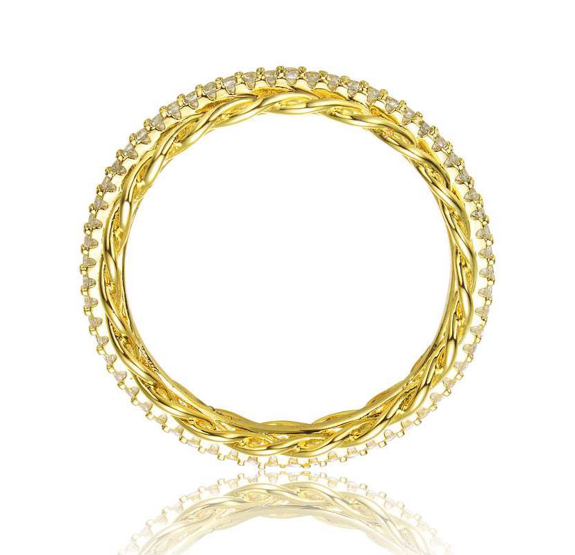 Lab Created 14K Gold Plated with Clear Cubic Zirconia 2 Chain Band Ring