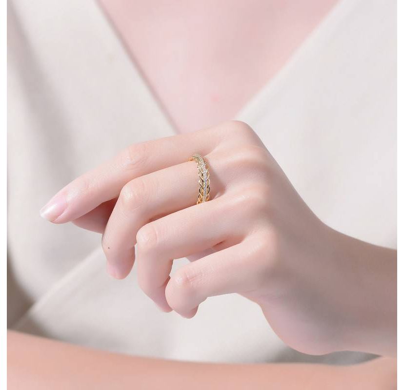 Lab Created 14K Gold Plated with Clear Cubic Zirconia 2 Chain Band Ring