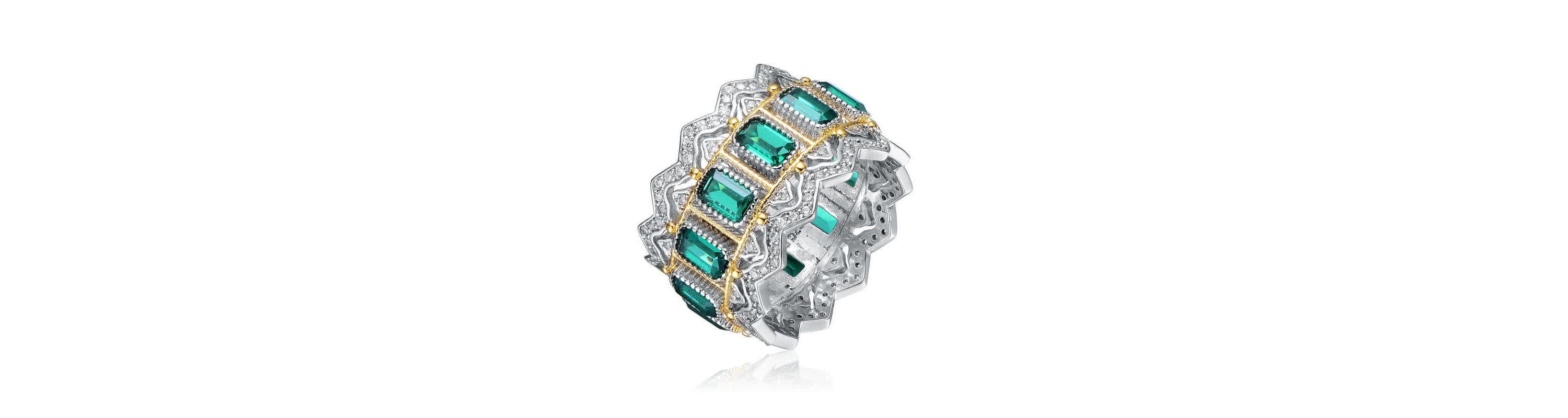 Lab Created Two-Tone with Emerald Cubic Zirconia Cocktails Ring