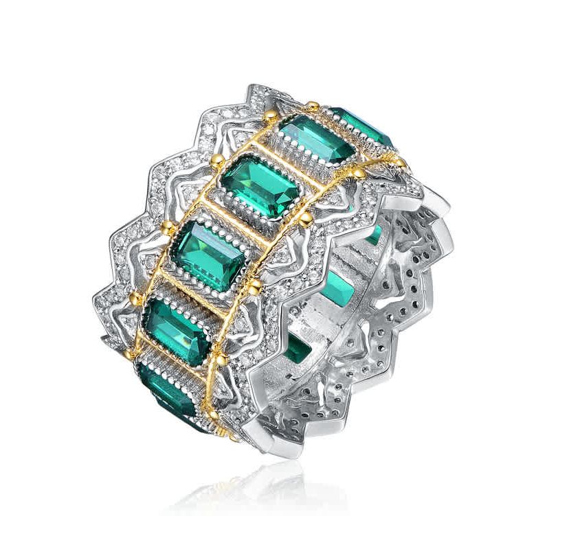 Lab Created Two-Tone with Emerald Cubic Zirconia Cocktails Ring