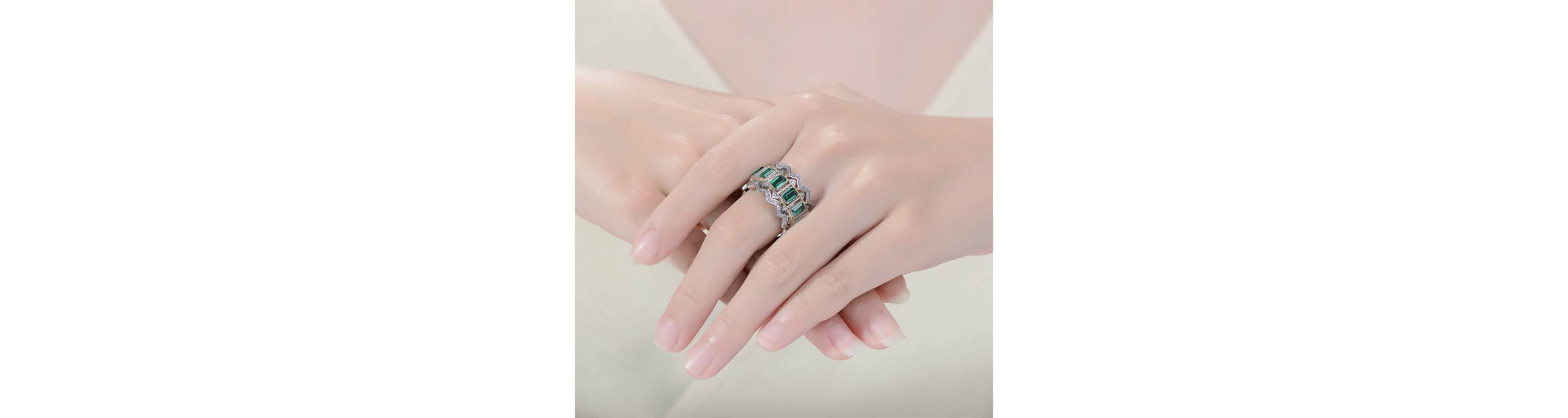 Lab Created Two-Tone with Emerald Cubic Zirconia Cocktails Ring
