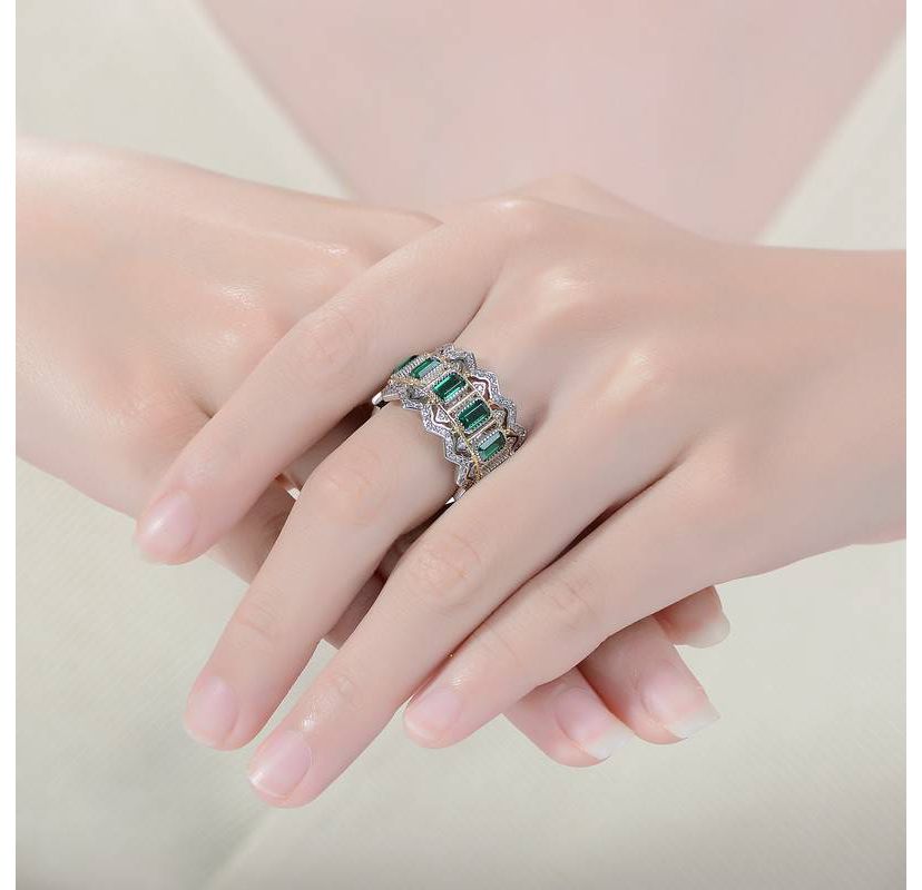 Lab Created Two-Tone with Emerald Cubic Zirconia Cocktails Ring