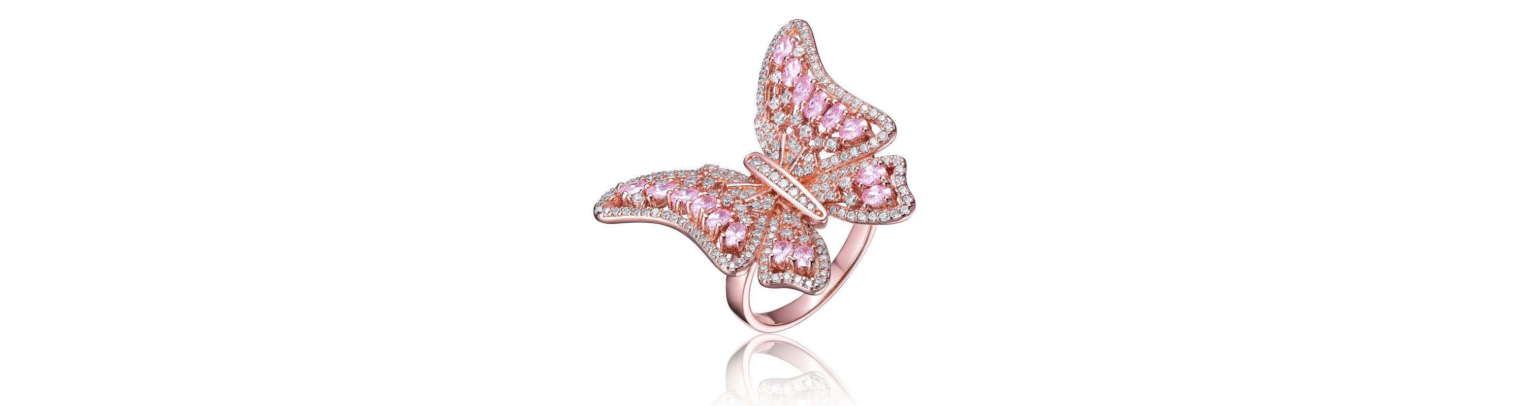 Lab Created 18K Rose Gold Plated with Pink Cubic Zirconia Butterfly Ring