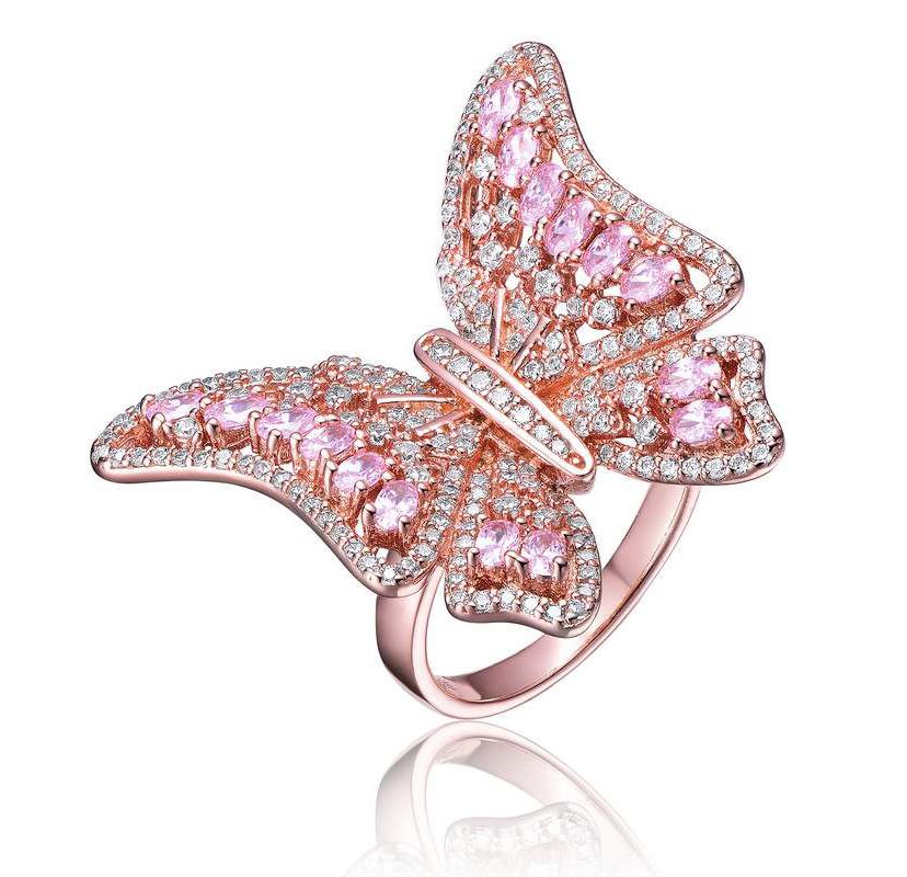 Lab Created 18K Rose Gold Plated with Pink Cubic Zirconia Butterfly Ring