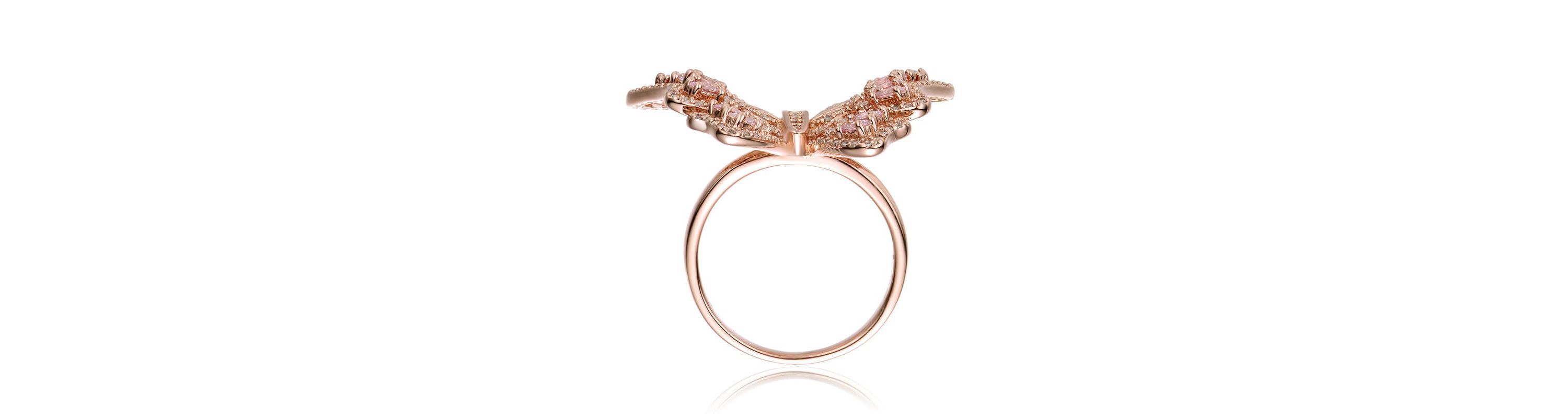 Lab Created 18K Rose Gold Plated with Pink Cubic Zirconia Butterfly Ring