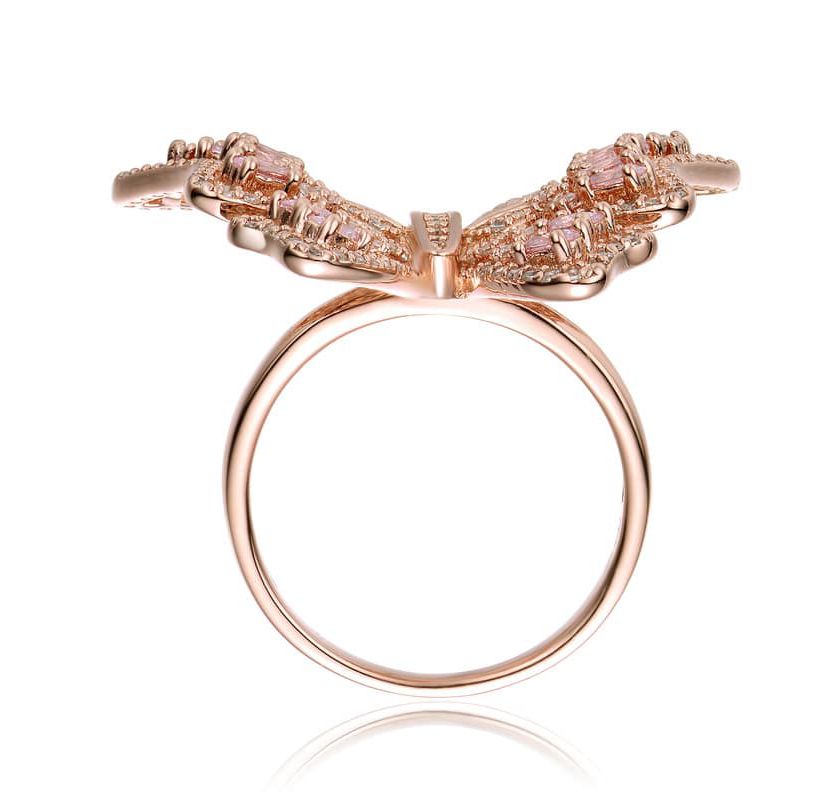 Lab Created 18K Rose Gold Plated with Pink Cubic Zirconia Butterfly Ring