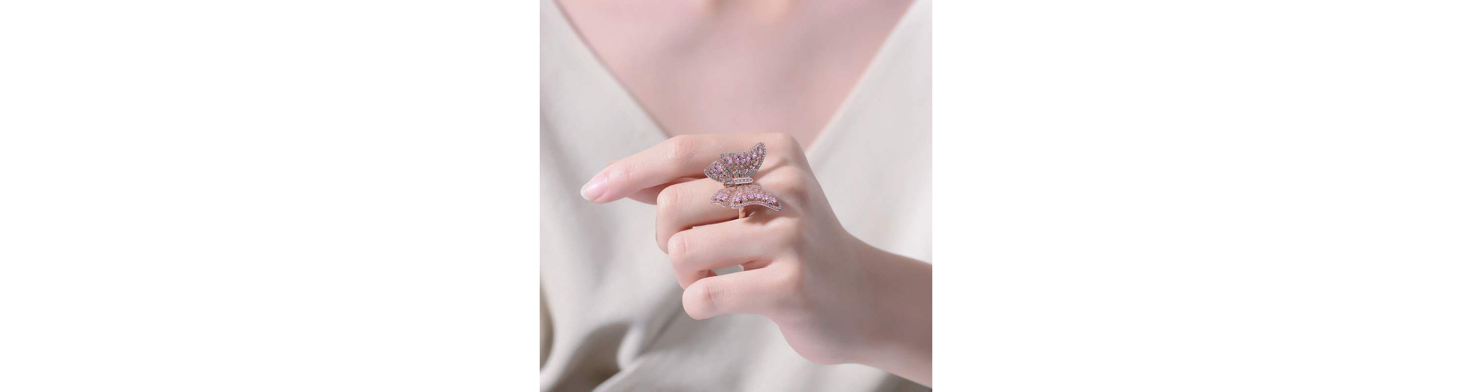 Lab Created 18K Rose Gold Plated with Pink Cubic Zirconia Butterfly Ring