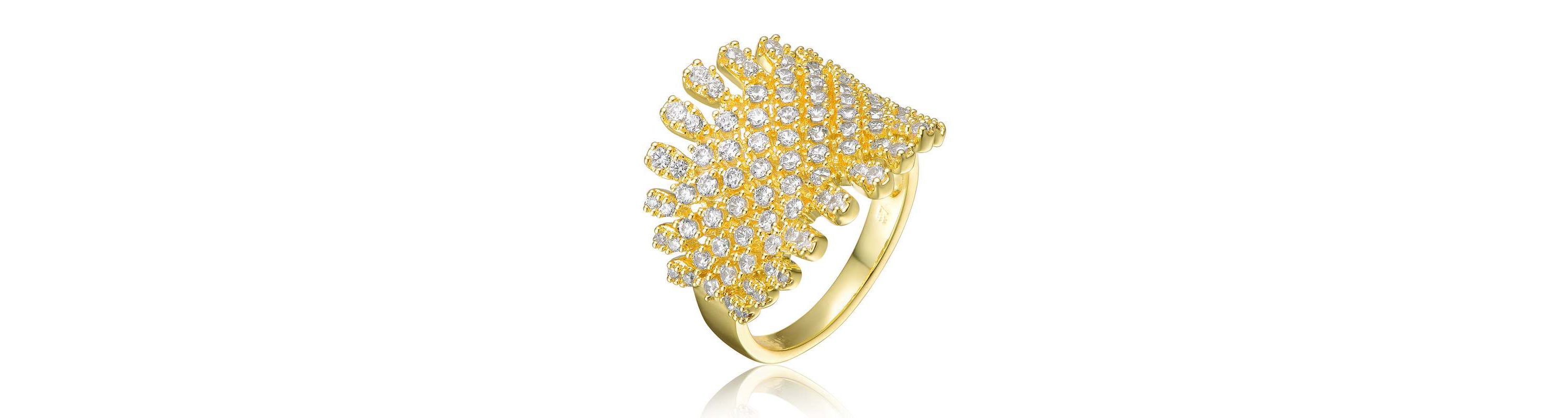Lab Created 14K Gold Plated with Clear Cubic Zirconia Cluster Dome Shape-a like Ring