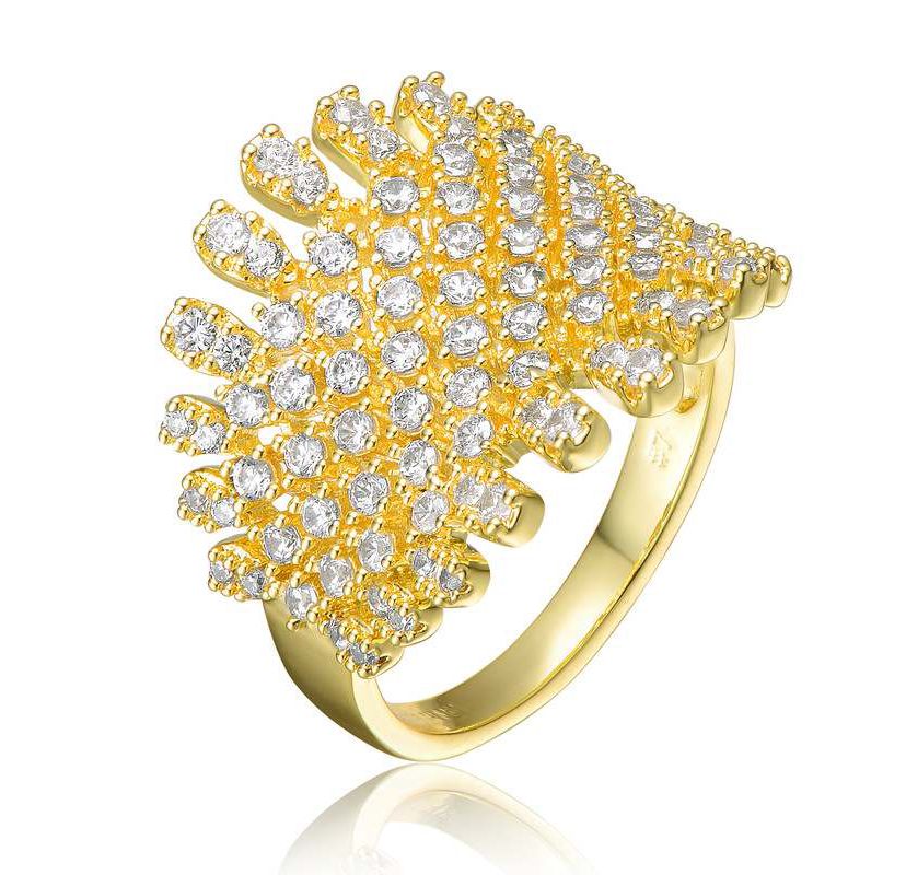 Lab Created 14K Gold Plated with Clear Cubic Zirconia Cluster Dome Shape-a like Ring