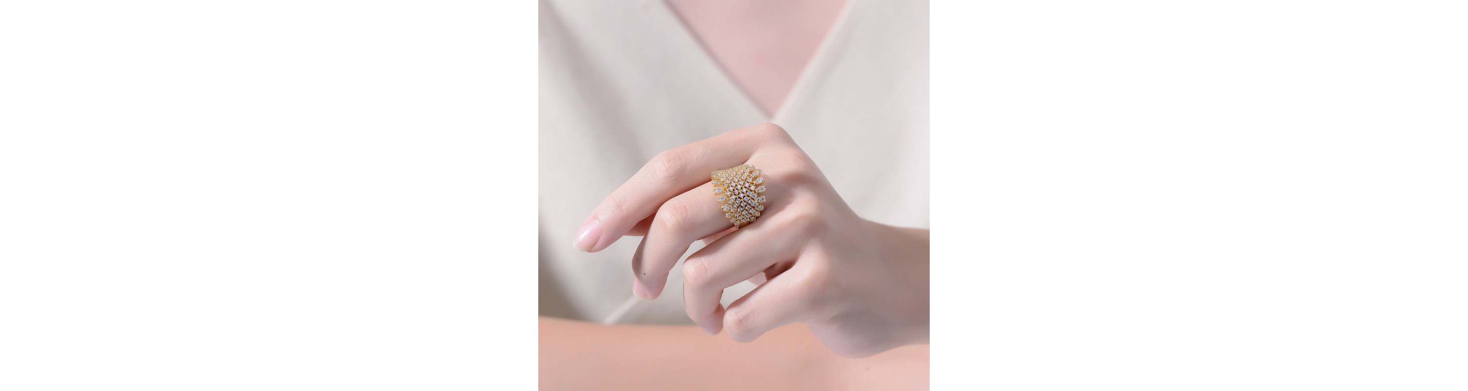 Lab Created 14K Gold Plated with Clear Cubic Zirconia Cluster Dome Shape-a like Ring