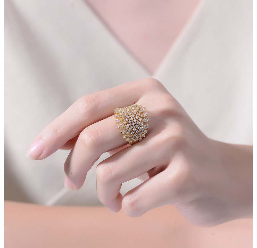 Lab Created 14K Gold Plated with Clear Cubic Zirconia Cluster Dome Shape-a like Ring