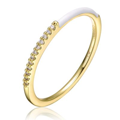 Rozzato Lab Created 14K Gold Plated with Clear Cubic Zirconia White Enamel Half & Half Slim Stacking Ring for Kids