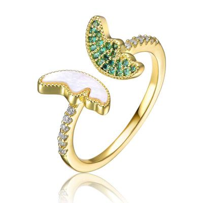 Rozzato Lab Created 14K Gold Plated with Green Cubic Zirconia Changeable Butterfly Ring for Teens