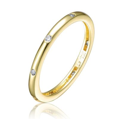 Rozzato Lab Created 14K Gold Plated with Clear Cubic Zirconia Paved Band Ring