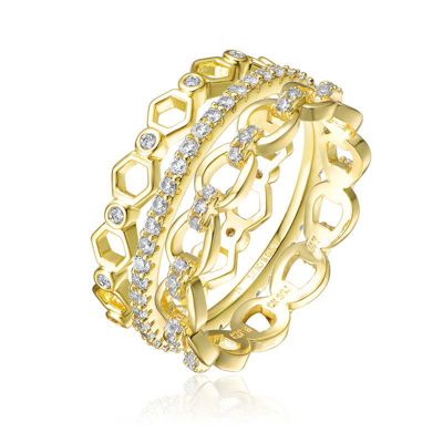 Rozzato Lab Created 14K Gold Plated with Clear Cubic Zirconia Wide Band Ring