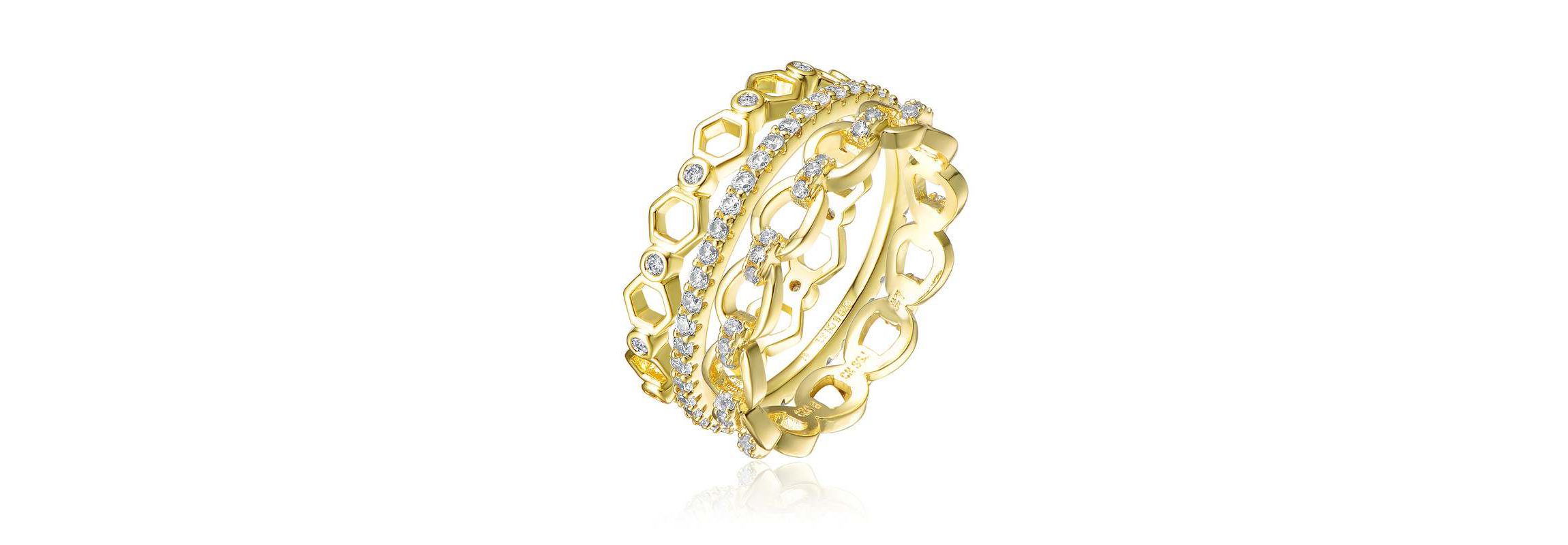 Lab Created 14K Gold Plated with Clear Cubic Zirconia Wide Band Ring