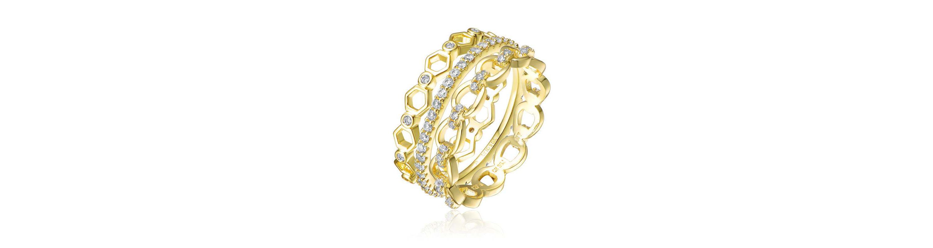 Lab Created 14K Gold Plated with Clear Cubic Zirconia Wide Band Ring