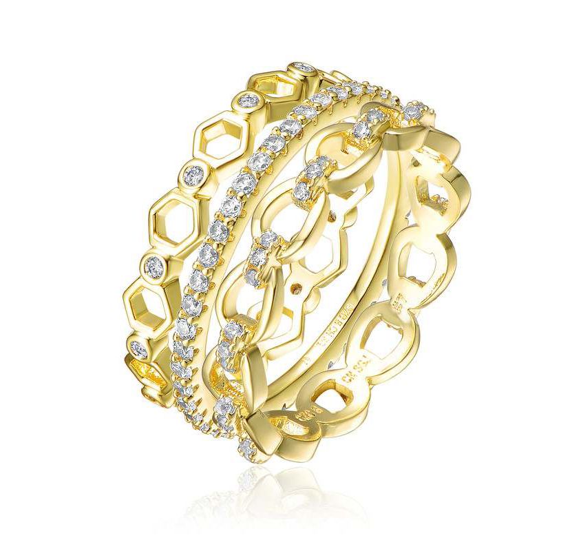 Lab Created 14K Gold Plated with Clear Cubic Zirconia Wide Band Ring