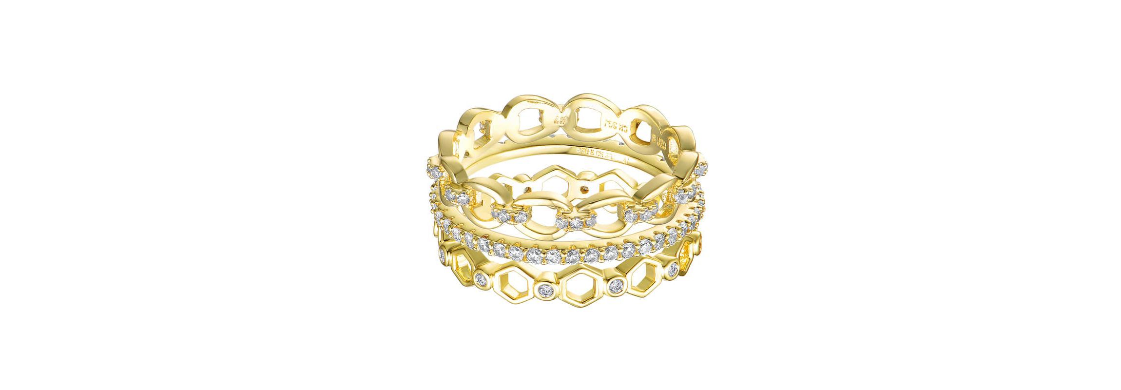 Lab Created 14K Gold Plated with Clear Cubic Zirconia Wide Band Ring