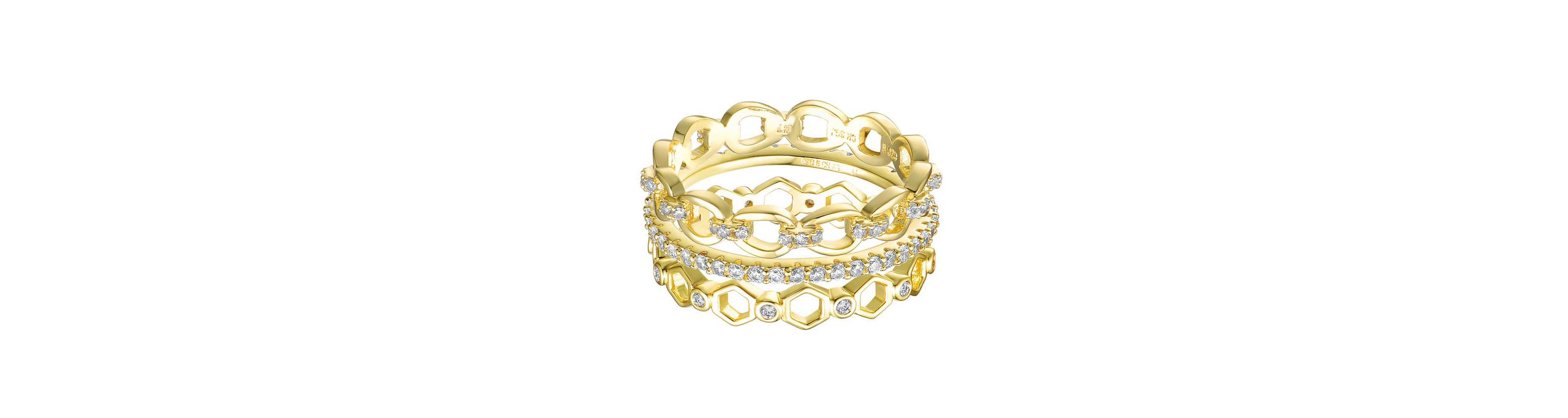 Lab Created 14K Gold Plated with Clear Cubic Zirconia Wide Band Ring
