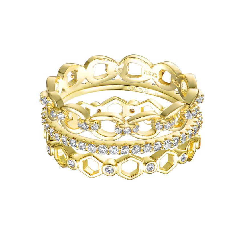 Lab Created 14K Gold Plated with Clear Cubic Zirconia Wide Band Ring
