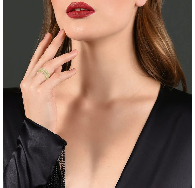 Lab Created 14K Gold Plated with Clear Cubic Zirconia Wide Band Ring
