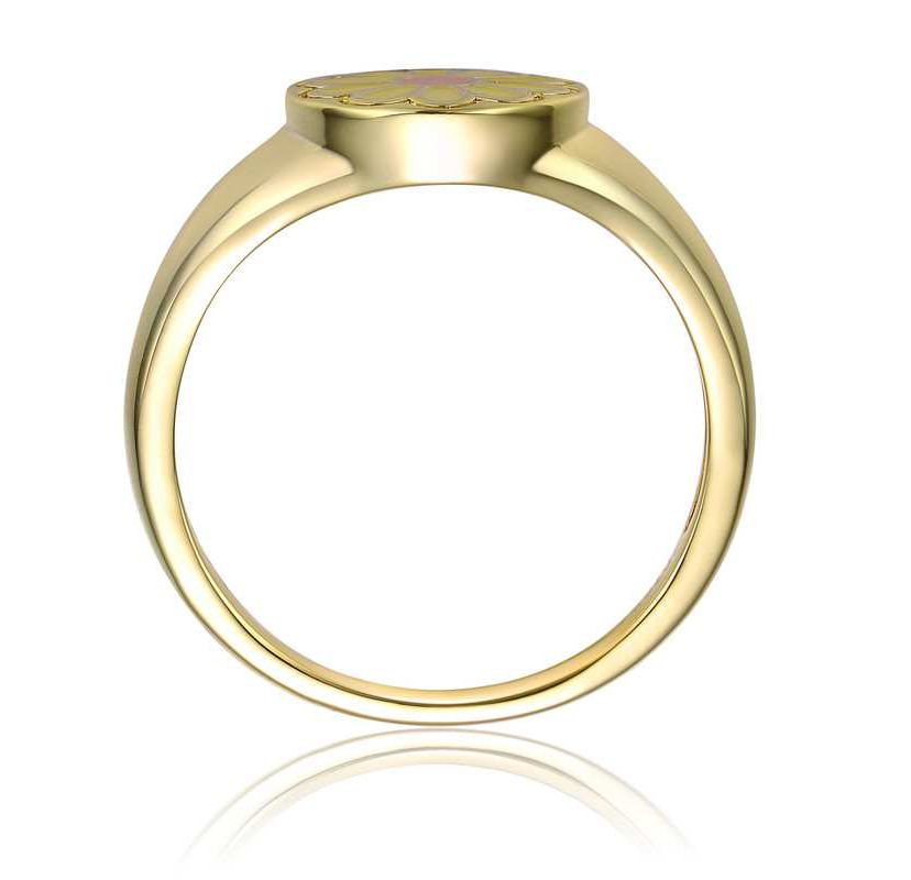 Lab Created 14K Gold Plated with Yellow Flower Enamel Modern Rings