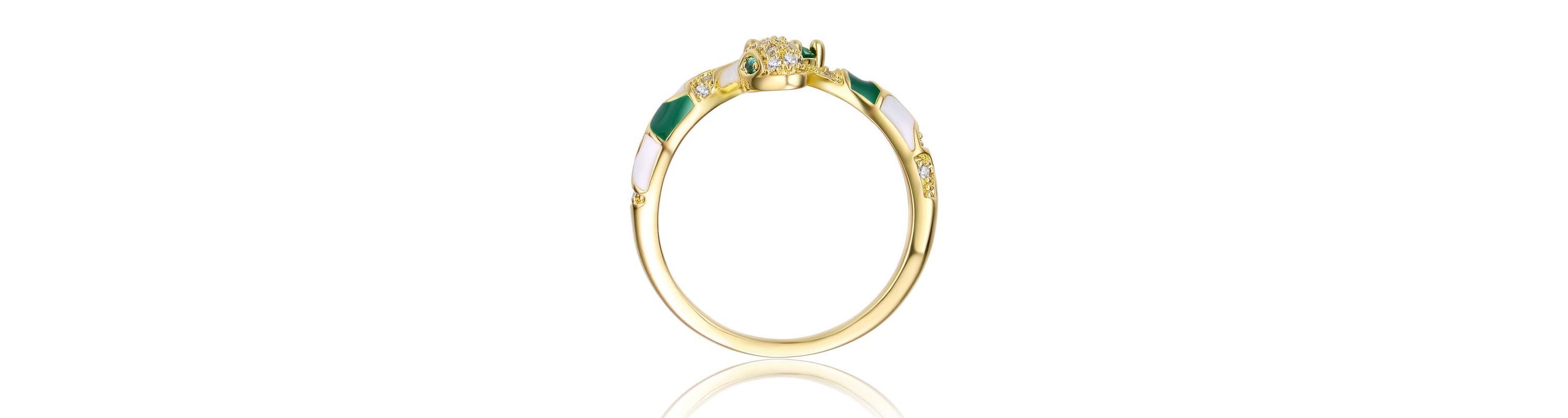 Lab Created 14K Gold Plated with Emerald Green Cubic Zirconia Coiled Snake Serpent Open Bypass Cuff Ring