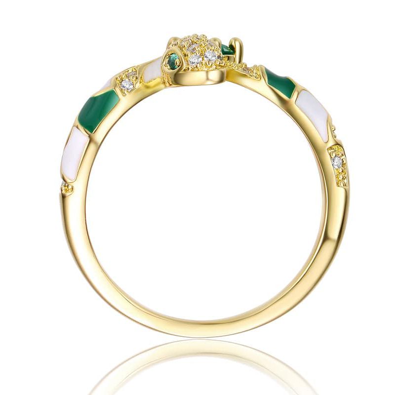 Lab Created 14K Gold Plated with Emerald Green Cubic Zirconia Coiled Snake Serpent Open Bypass Cuff Ring