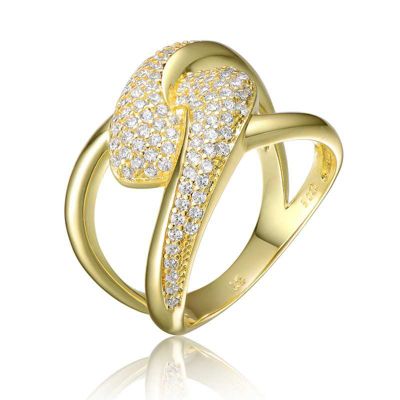 Rozzato Lab Created 14K Gold Plated with Clear Round Cubic Zirconia Modern Bypass Ring