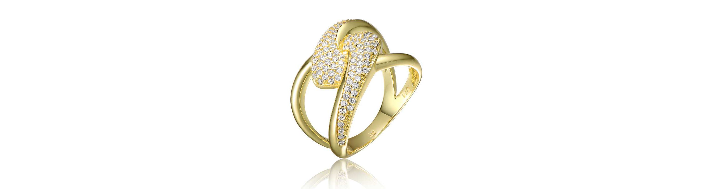 Lab Created 14K Gold Plated with Clear Round Cubic Zirconia Modern Bypass Ring