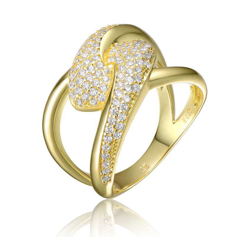 Lab Created 14K Gold Plated with Clear Round Cubic Zirconia Modern Bypass Ring