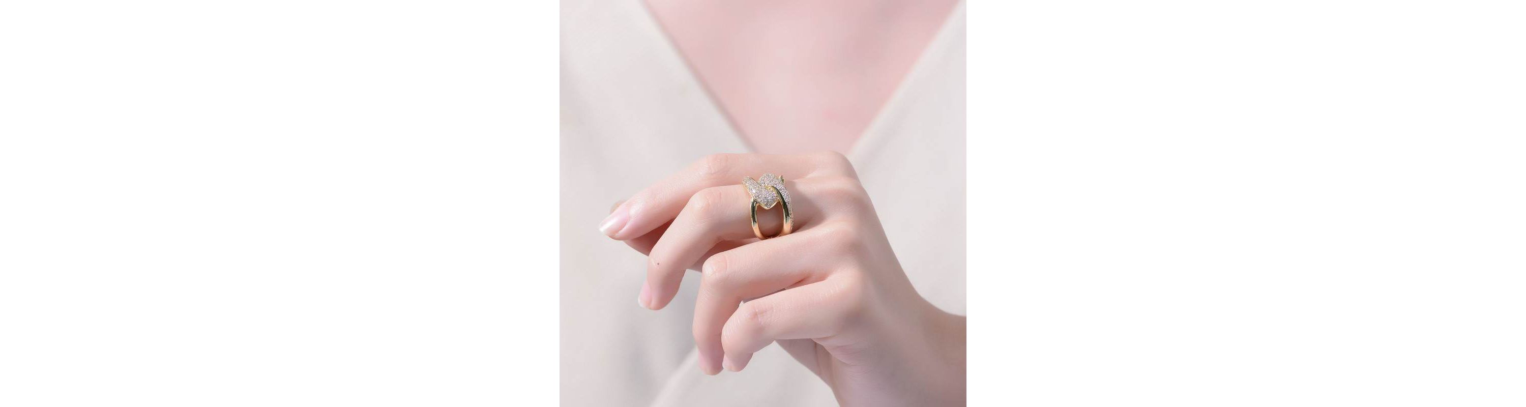 Lab Created 14K Gold Plated with Clear Round Cubic Zirconia Modern Bypass Ring