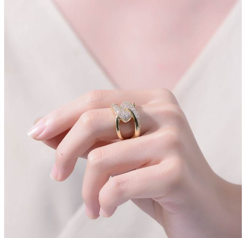 Lab Created 14K Gold Plated with Clear Round Cubic Zirconia Modern Bypass Ring
