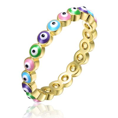 Rozzato Lab Created 14K Gold Plated with Colorful Enamel Evil Eye Stacking Ring for Kids/Teens