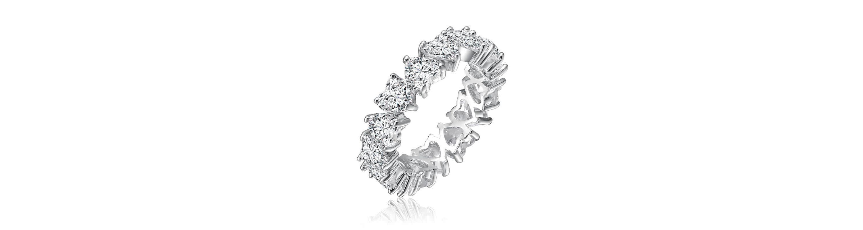 Lab Created White Gold Plated with Clear Heart Cubic Zirconia Band Ring