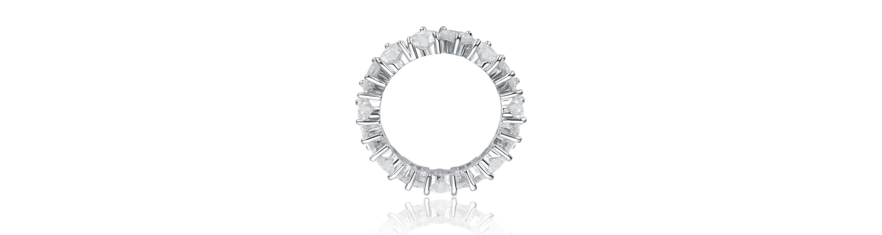 Lab Created White Gold Plated with Clear Heart Cubic Zirconia Band Ring