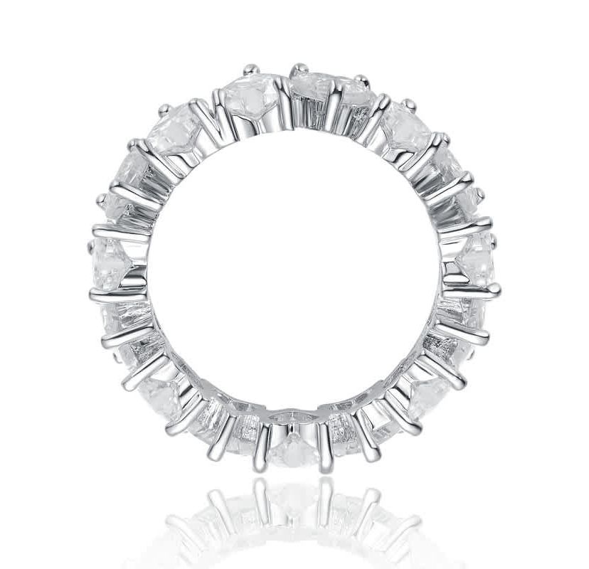 Lab Created White Gold Plated with Clear Heart Cubic Zirconia Band Ring
