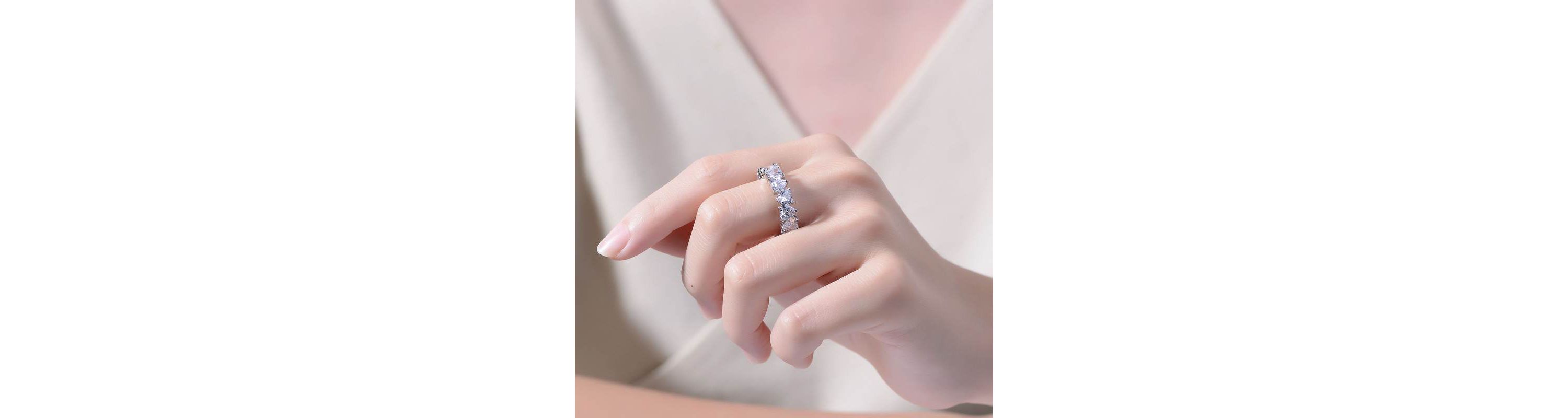 Lab Created White Gold Plated with Clear Heart Cubic Zirconia Band Ring