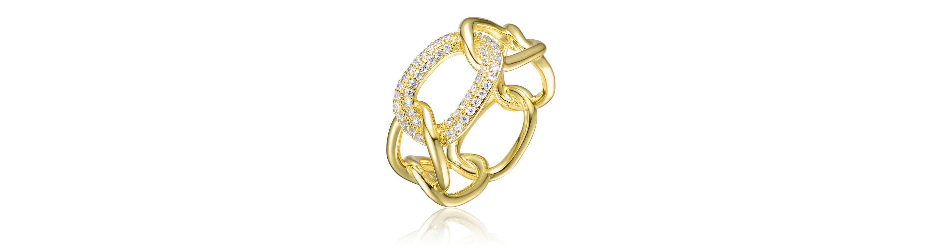 Lab Created 14K Gold Plated Round with Clear Cubic Zirconia thick interlocking chain Ring
